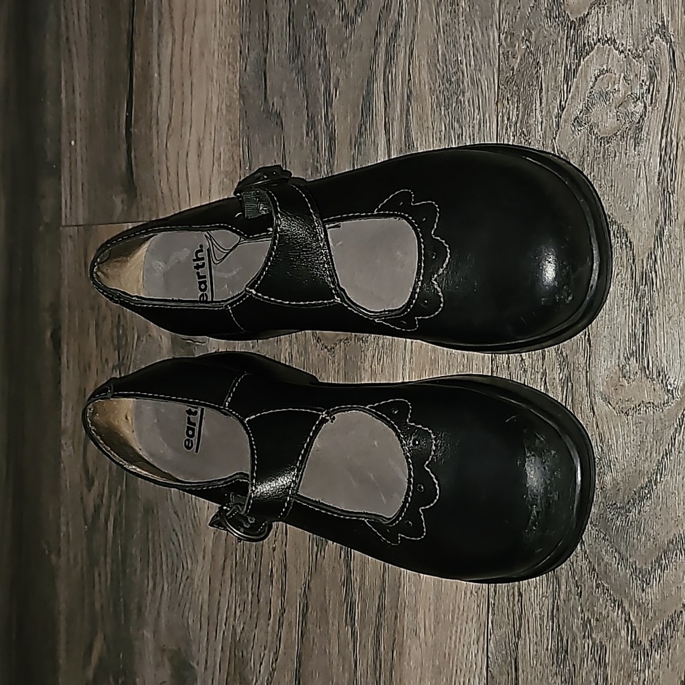 Earth Mary Jane low-wedge heels black leather size 41 comfy (i4)